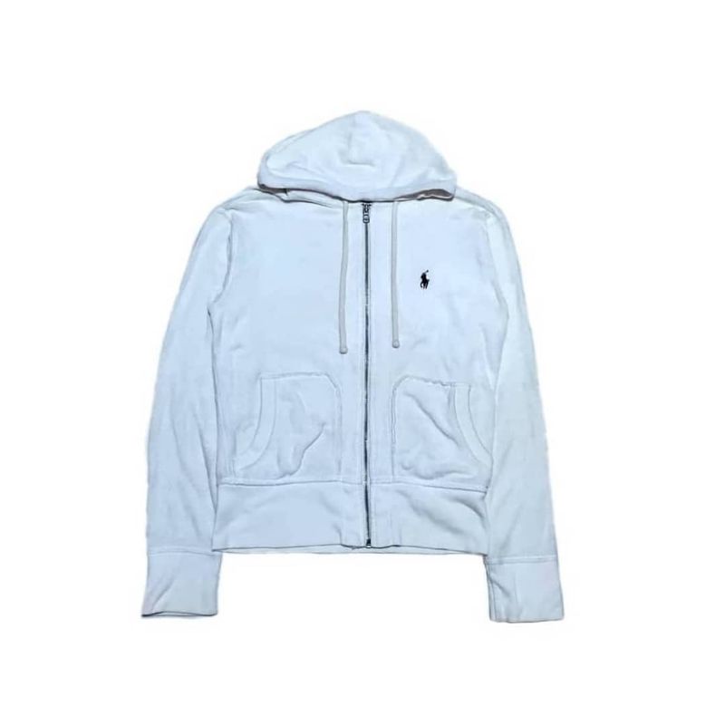 Zipper hoodie polo putih size S fit M