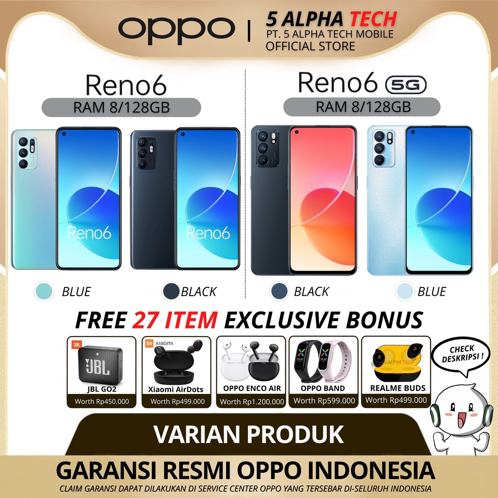 OPPO RENO 6 (RENO6 5G / RENO6 / RENO 6 PRO ) NFC 8/128GB -12/256GB GARANSI RESMI