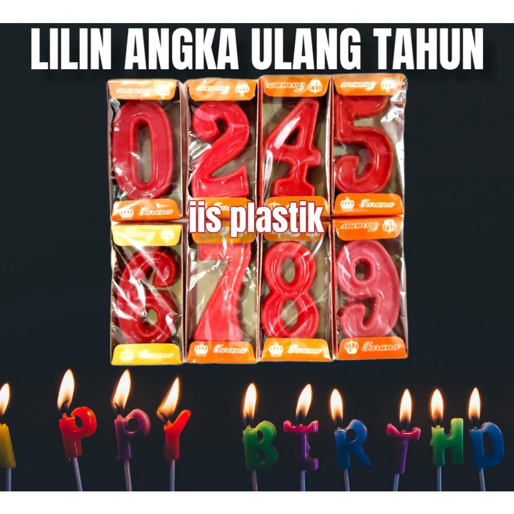 Lilin angka merah / Lilin kue ulang tahun party angka 0-9 /pcs