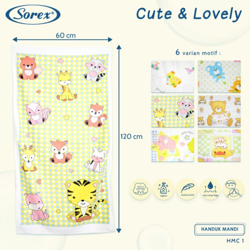 Sorex Towel premium handuk mandi anak Hmc-1/hmc-2/Hmc-3/Hmc-5/Hmc-6 motif lucu funny animal