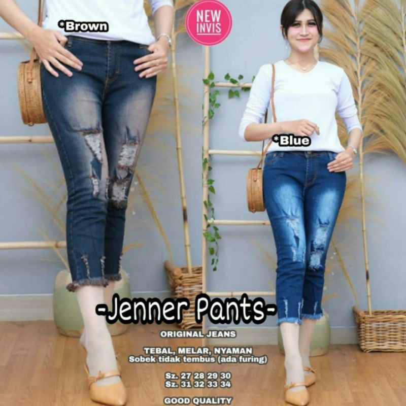 JENNER CROPTY PANTS 7/9 Boot Cut Sobek Tidak Tembus Celana Panjang Wanita