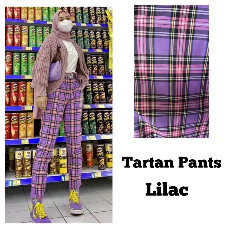 celana Tartan Pants wanita warna Lilac