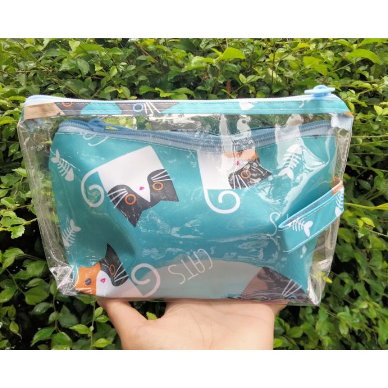 Pouch Tempat Kosmetik tenteng 2in1 Serbaguna anti air Waterproff isi 2