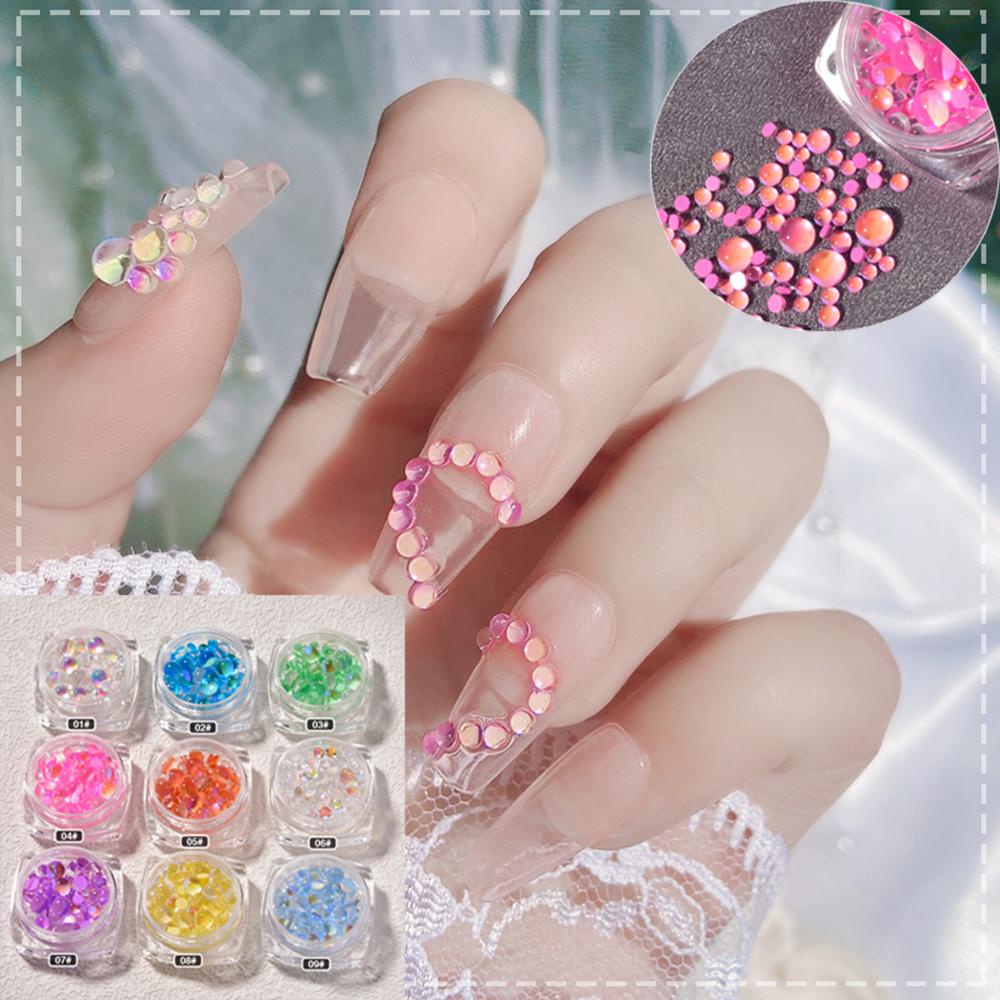 Chookyy 1kotak Kuku Rhinestones Nail Aksesoris Perlengkapan Warna Permen Wanita DIY Manicures Mermaid Dekorasi Kaca Bulat