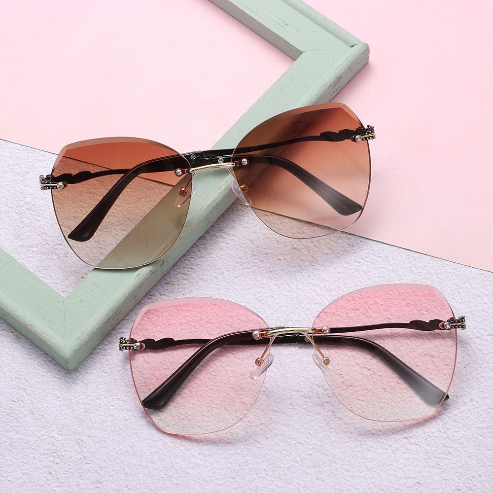 Nanas Kacamata Hitam Tanpa Bingkai Berwarna Perlindungan UV400 Eyewear Oversized