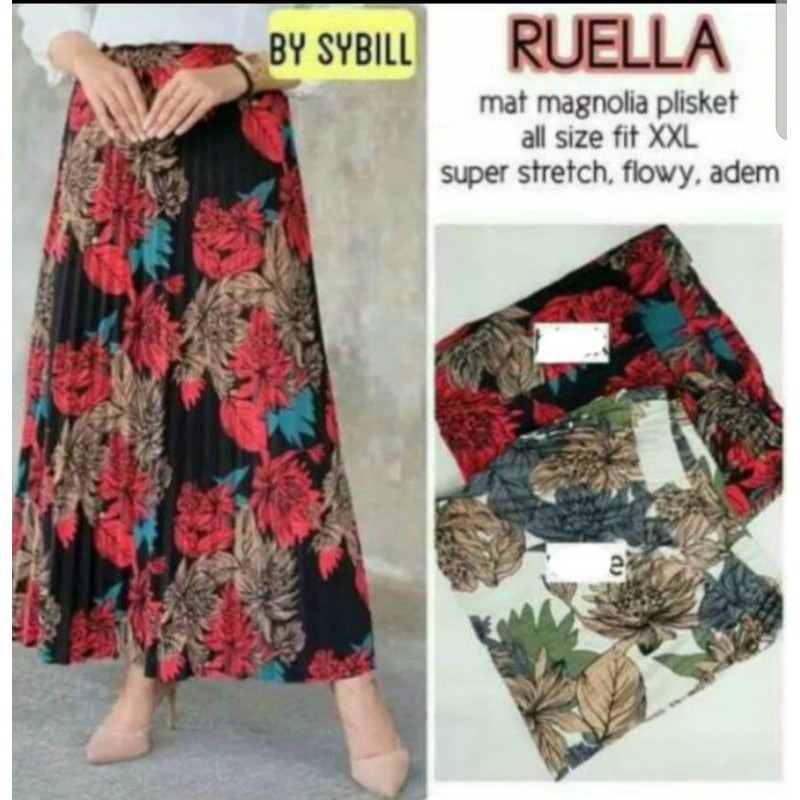 Rok Plisket Import Motif Bunga Tulip / Termurah