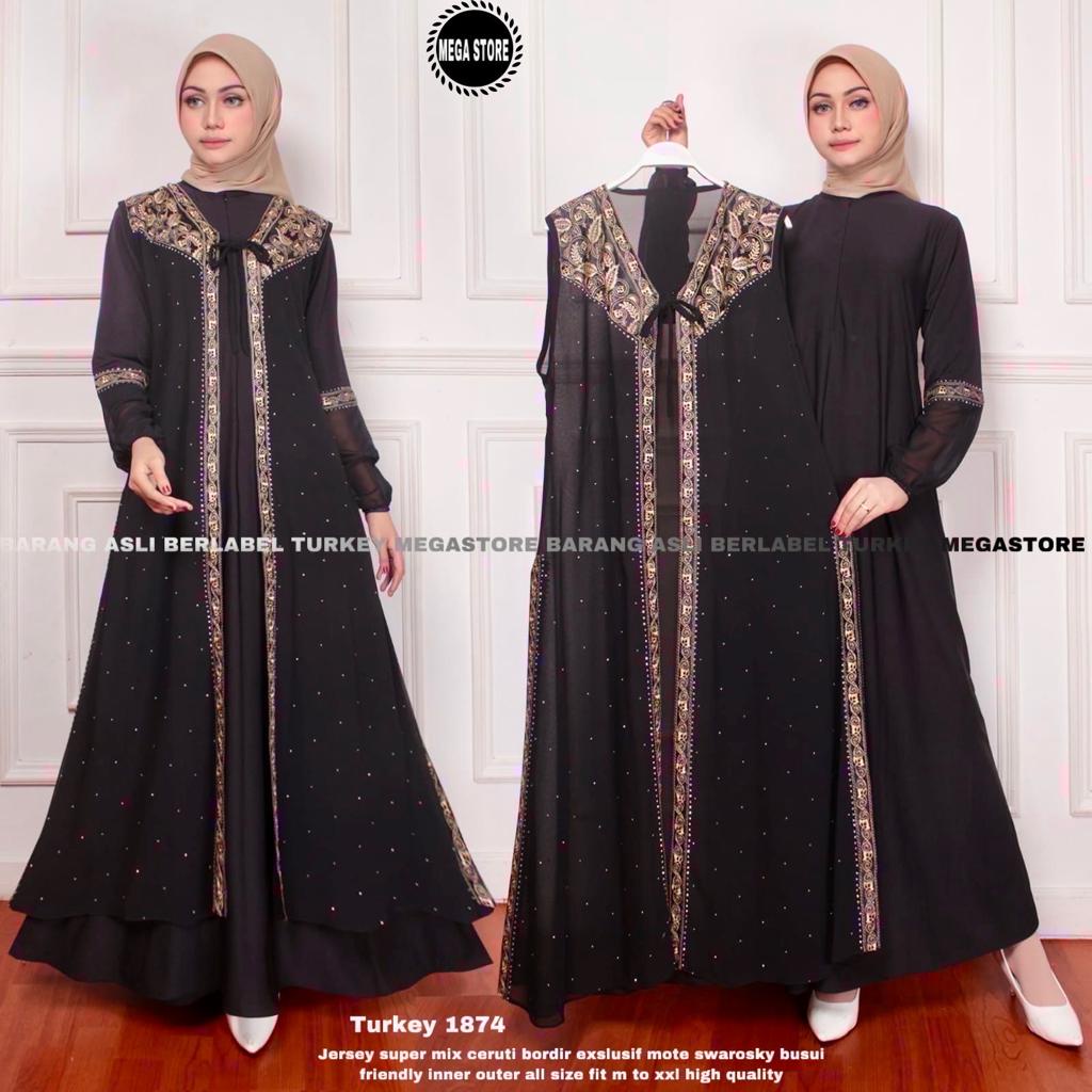 Turkey Abaya Original Asli megastore Model 1874 Gamis Jumbo kekinian Inner Outer Ceruti Jersey Premi