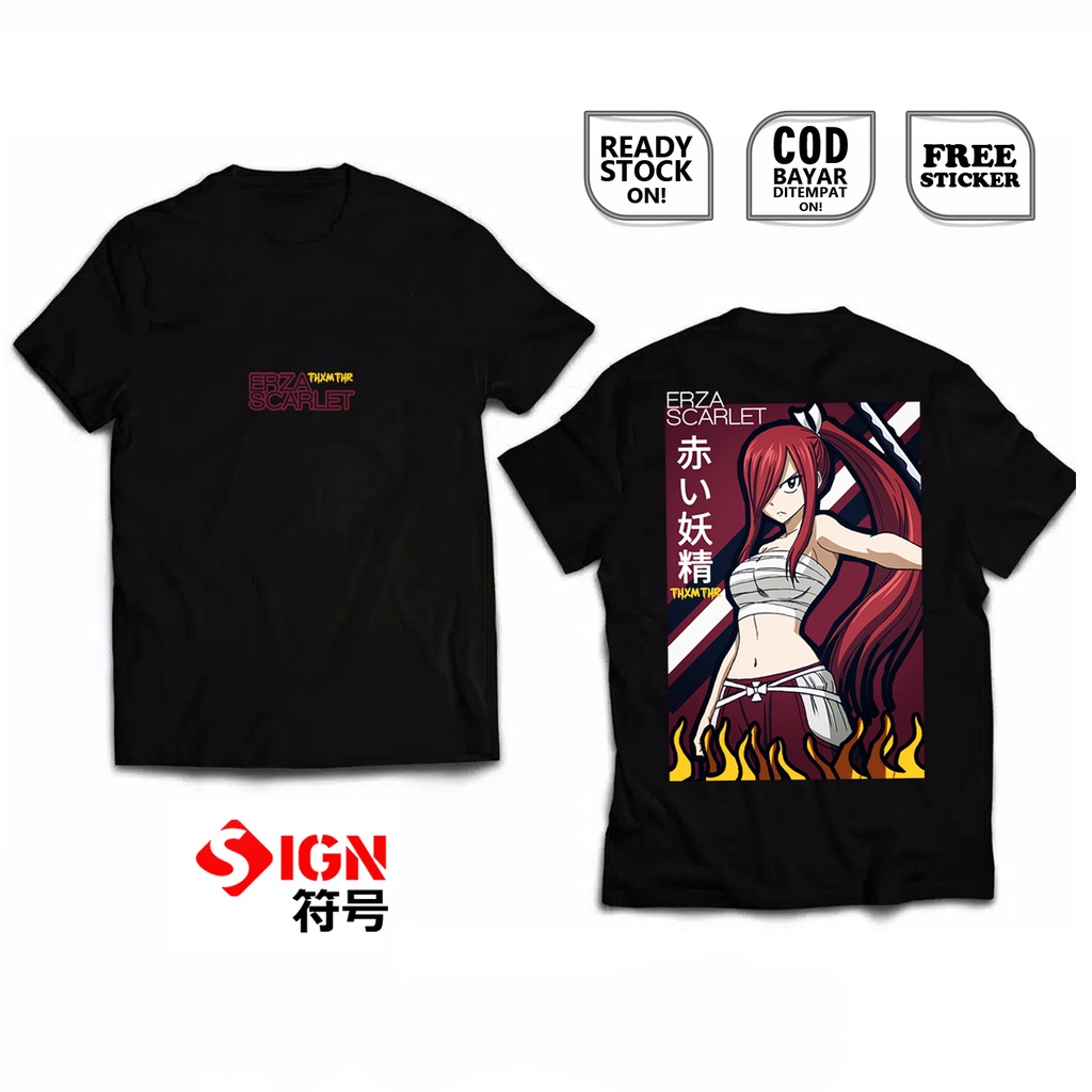 KAOS ERZA SCARLET FAIRY TAIL TITANIA WAIFU ANIME MANGA TEAM NATSU GUILD MASTER MAKAROV TOWER OF HEAVEN NATSU DRAGNEEL LUCY HEARTFILIA OTAKU WIBU BAJU JEPANG JAPAN CULTURE COSPLAY JEJEPANGAN - SIGN CLOTH