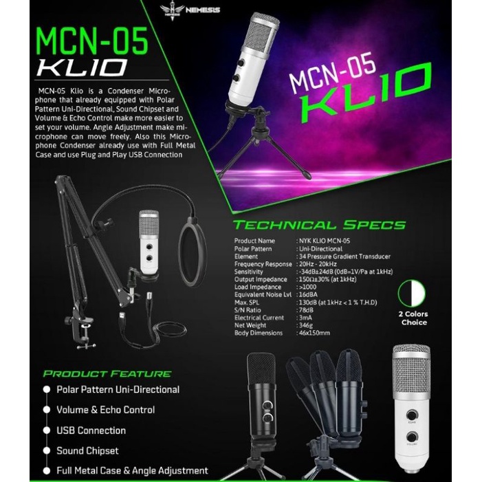 mic condenser klio NYK MCN -05 USB FULLSET ARM STAND NYK ORIGINAL