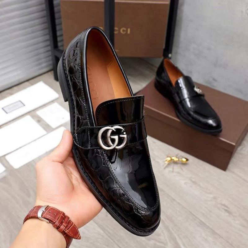 sepatu gucci pantofel mirror quality formal shoes kantor resmi  pria hitam kerja