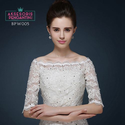 Bolero Pesta Lengan Panjang Lace Brukat Putih Bpw005