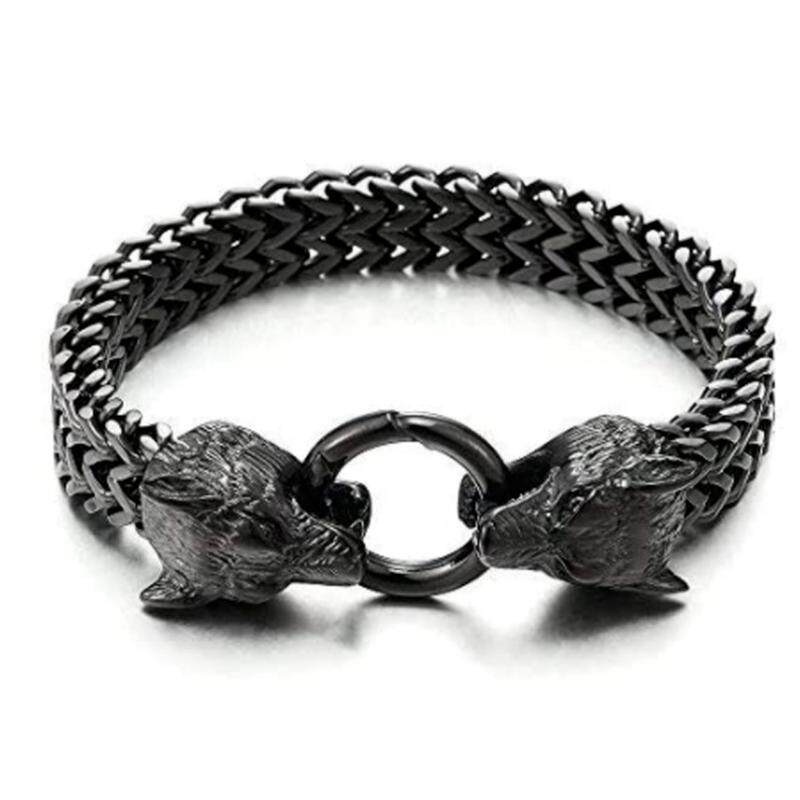 Gelang Desain Kepala Serigala Bahan Stainless Steel 925 silver Gaya Retro Klasik Rock Hip Hop Untuk Pria