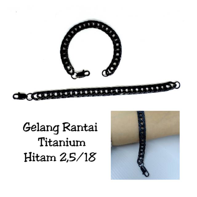 Gelang Rantai Titanium Polos HITAM 1,8/2.5
