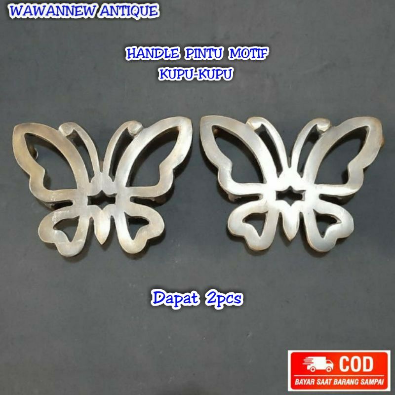 Handle Pintu / Gagang Pintu Rumah Gebyok Pagar Kuningan Motif Kupu-Kupu 14cm