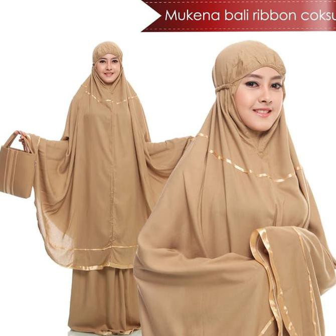 MUKENA DEWASA BALI RIBBON COKLAT SUSU