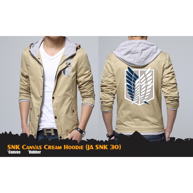 Jaket Pria Canvas Hoodie Cream Navy Anime Attack on Titan Recon Corps Scouting Legion - JA SNK 30/72