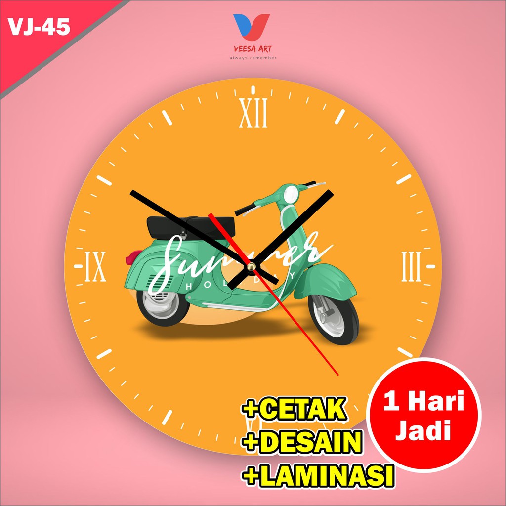 Jam dinding Model Vespa Retro Warna Kuning Hijau Classic Unik Klasik Murah Kayu Tanpa Kaca Rumah Kamar Tinggal Tempel Tembok Ukuran Diameter 30cm 40cm Besar Kecil yang Keren yg Bagus Dekorasi Ruangan Tamu Kamar Tidur Kantor Original Vintage Bunyi Minimali