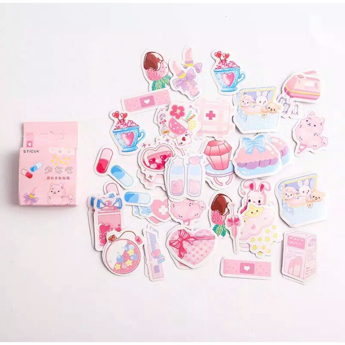 

40pcs aesthetic stiker box pink kartun lucu utk dekorasi scrapbook/album/jurnal/diary