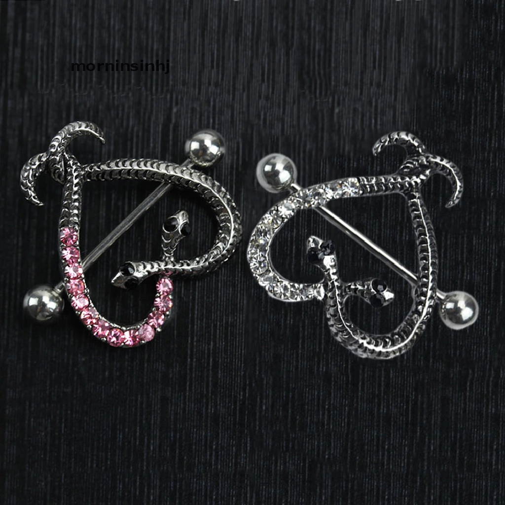 Mornin 1 / 2Pcs Anting Tindik Puting Bentuk Ular / Hati Kristal Sexy Untuk Wanita