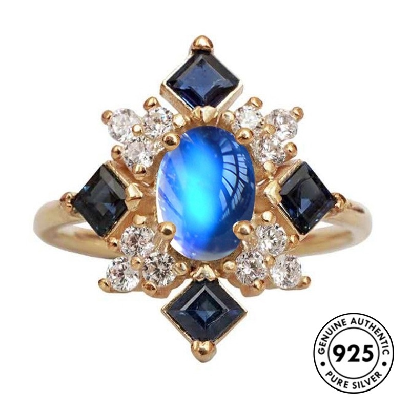 Cincin Lapis Silver 925 Dengan Batu Bulan Untuk Wanita