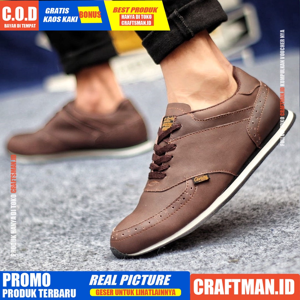 CRAFTS X ERZA Sepatu Sneaker Casual Pria Sepatu Pria Casual Sneakers Kulit Asli Original Cowo/Cowok Sepatu Kasual Gaya Santai Keren Kekinian