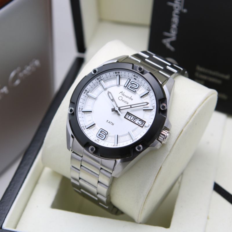 6518 - Silver Ring Black - Jam Tangan Alexander Christie Pria Original