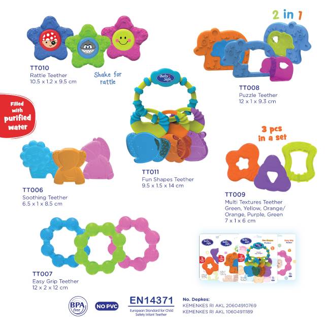 Baby Safe Multi Texture Teether Filled with Purified Water - Mainan Gigitan Bayi Isi 3 TT009