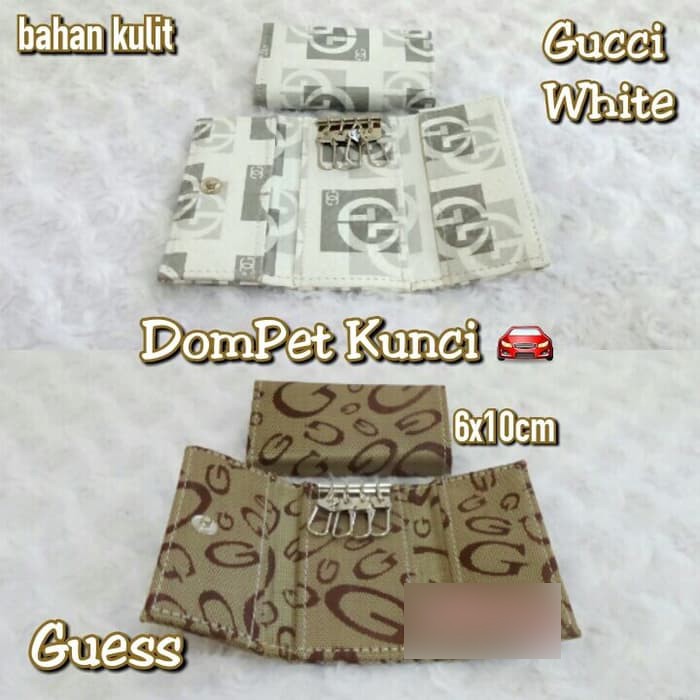 Dompet Gantungan Kunci STNK Mobil Motor import kulit murah Gucci coklat putih