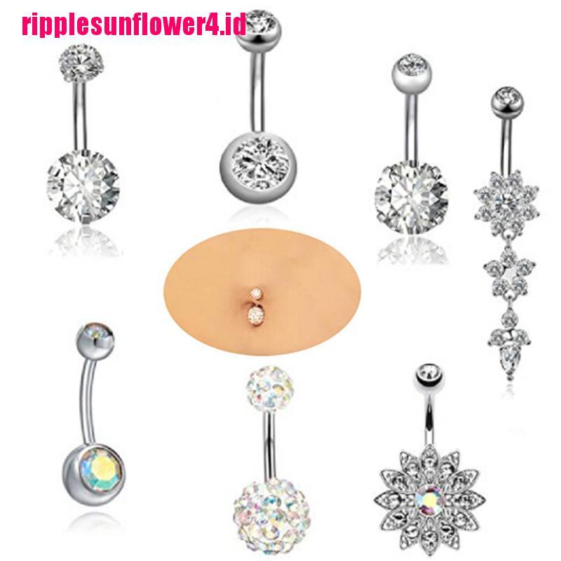 7pcs / set Kancing Perut Bahan Stainless Steel Dengan Kristal Untuk Wanita