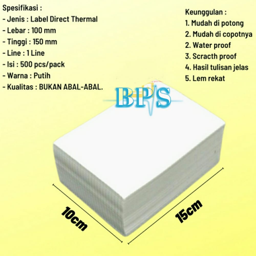 GROSIR Kertas Thermal Label Sticker Barcode 100x150 ROLL 350pcs LIPAT 500lbr ukuran A6/Stiker Termal Tanpa Ribbon