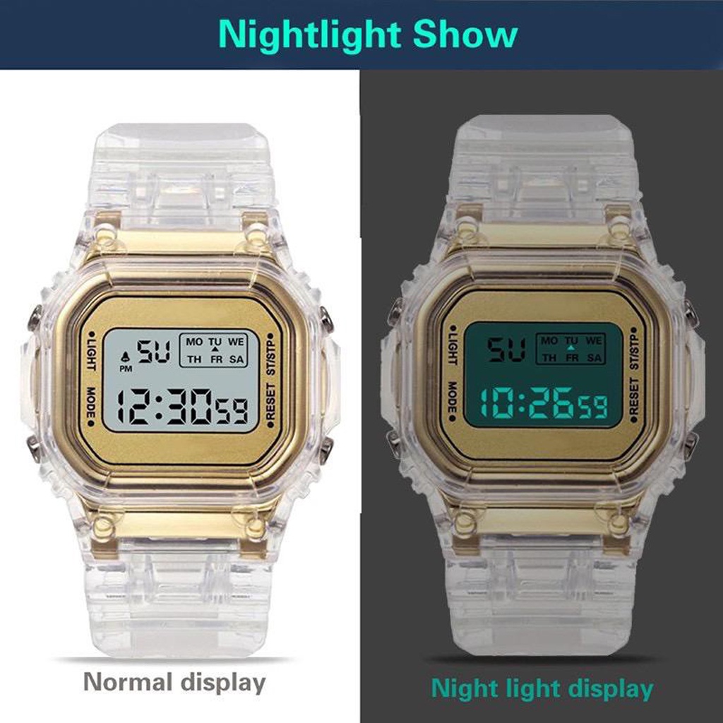 BRGUNIK Jam Tangan Rubber Digital Segi 5600 Transparan Murah Karet Sport LED Pria Wanita JT032