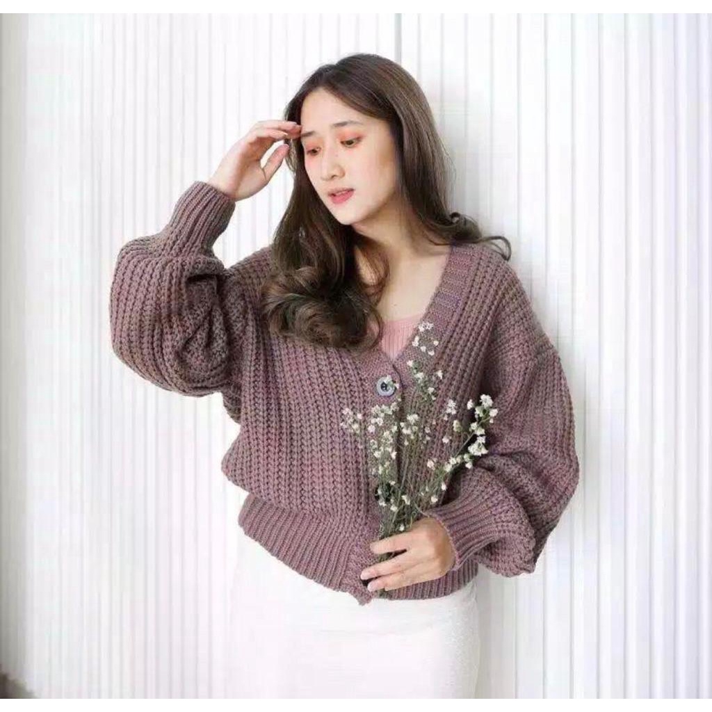 (PREMIUM) CARDIGAN RAJUT 7 GET TEBAL CROP OLIVIA CARDY KOREAN-OLIVIA 7GT BURGUNDY