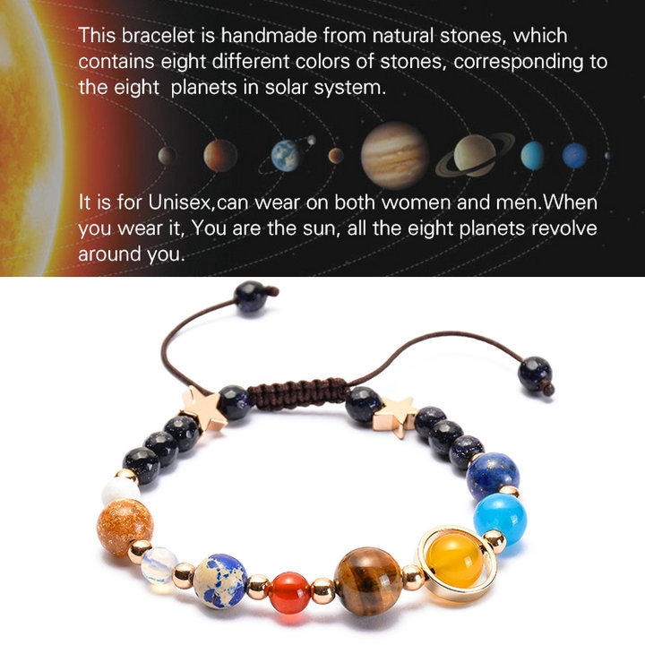 Gelang Manikmanik Batu Alam Lava Reiki Desain Planet Tata Surya Adjustable Untuk Priawanita