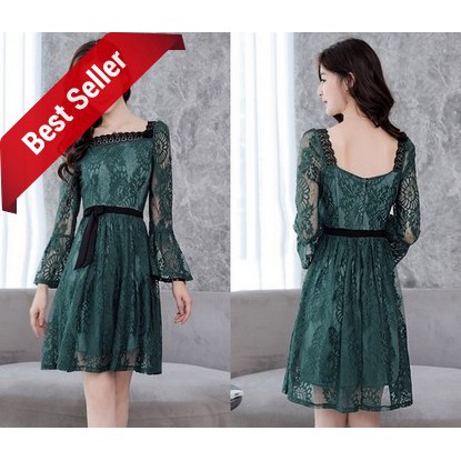 NEW Dress Import Sexy Party Mini Pesta Lace Brukat Korea Green Gold Beige Wanita Murah