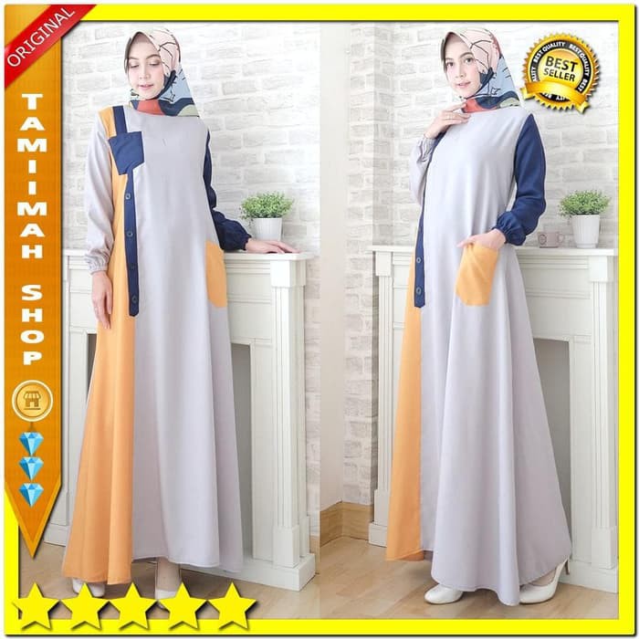Baju Gamis Wanita Long Dress Muslim Syari Pinggang Karet Good Quality