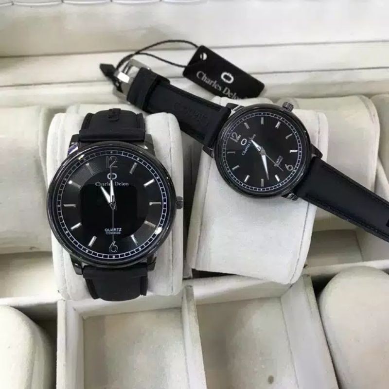 jam tangan charles delon rubber couple original tahan air sudah sepasang