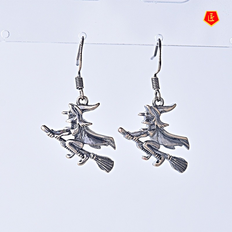 [Ready Stock]Flying Witch Broom Earrings Halloween Retro