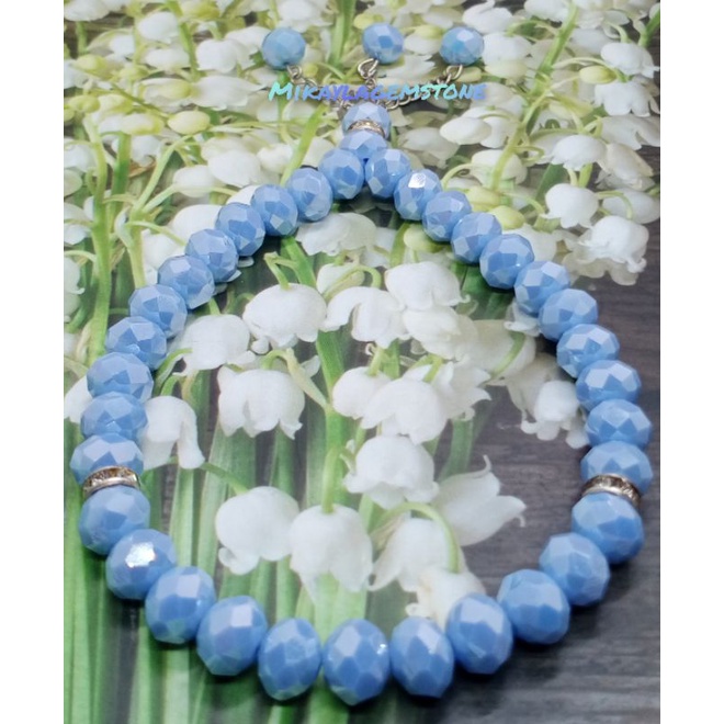 TASBIH BATU KRISTAL CUTTING BLUE TOPAZ 33 BUTIR 10MM 100% NATURAL