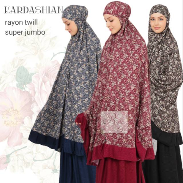 mukena rayon twill jumbo premium dewasa motif flower polos  batik adem halus murah santung kardhasia