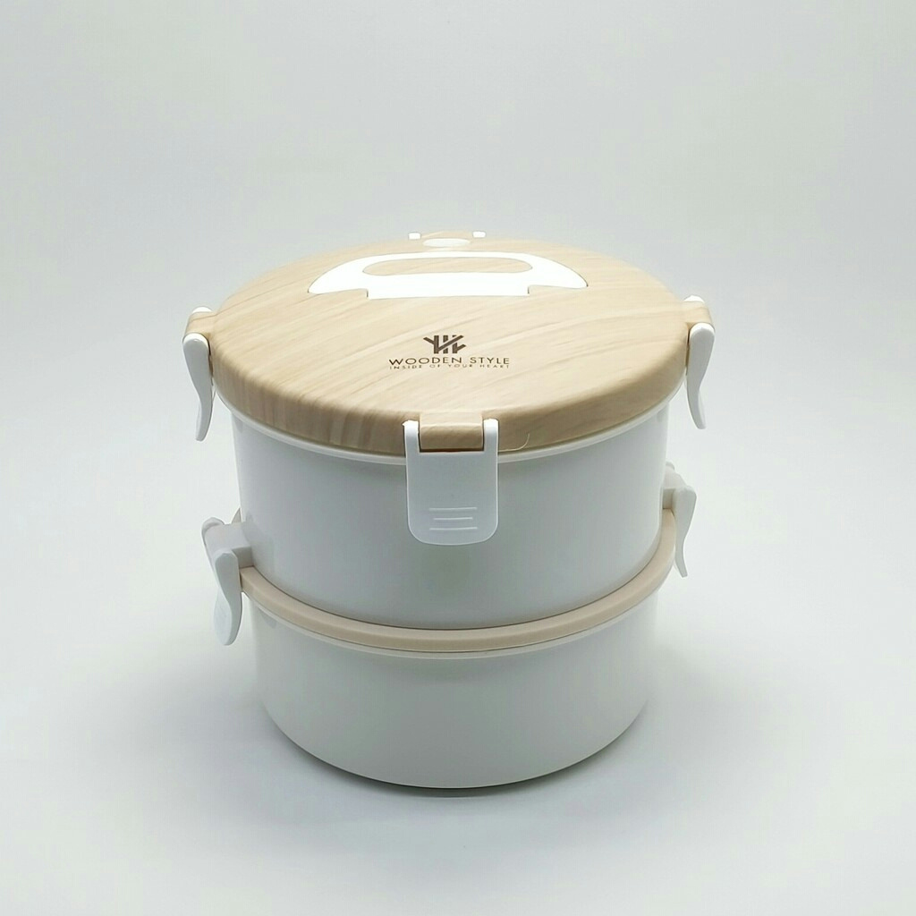 [WS] Lunchbox Minimalis / motif kayu 2 Layer Double