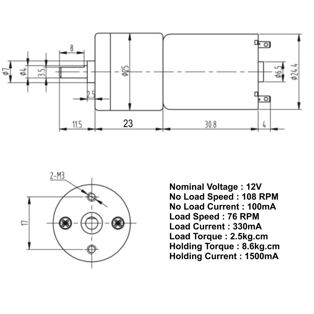 Mini DC Gear Motor 12V 108 RPM Low Speed High Torque DC Motor