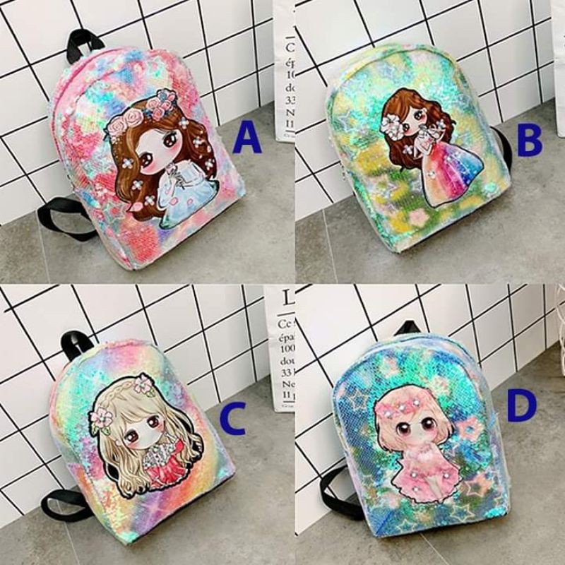 Backpack/ Tas Ransel Lampu LED Anak Perempuan Sequin Pretty Doll