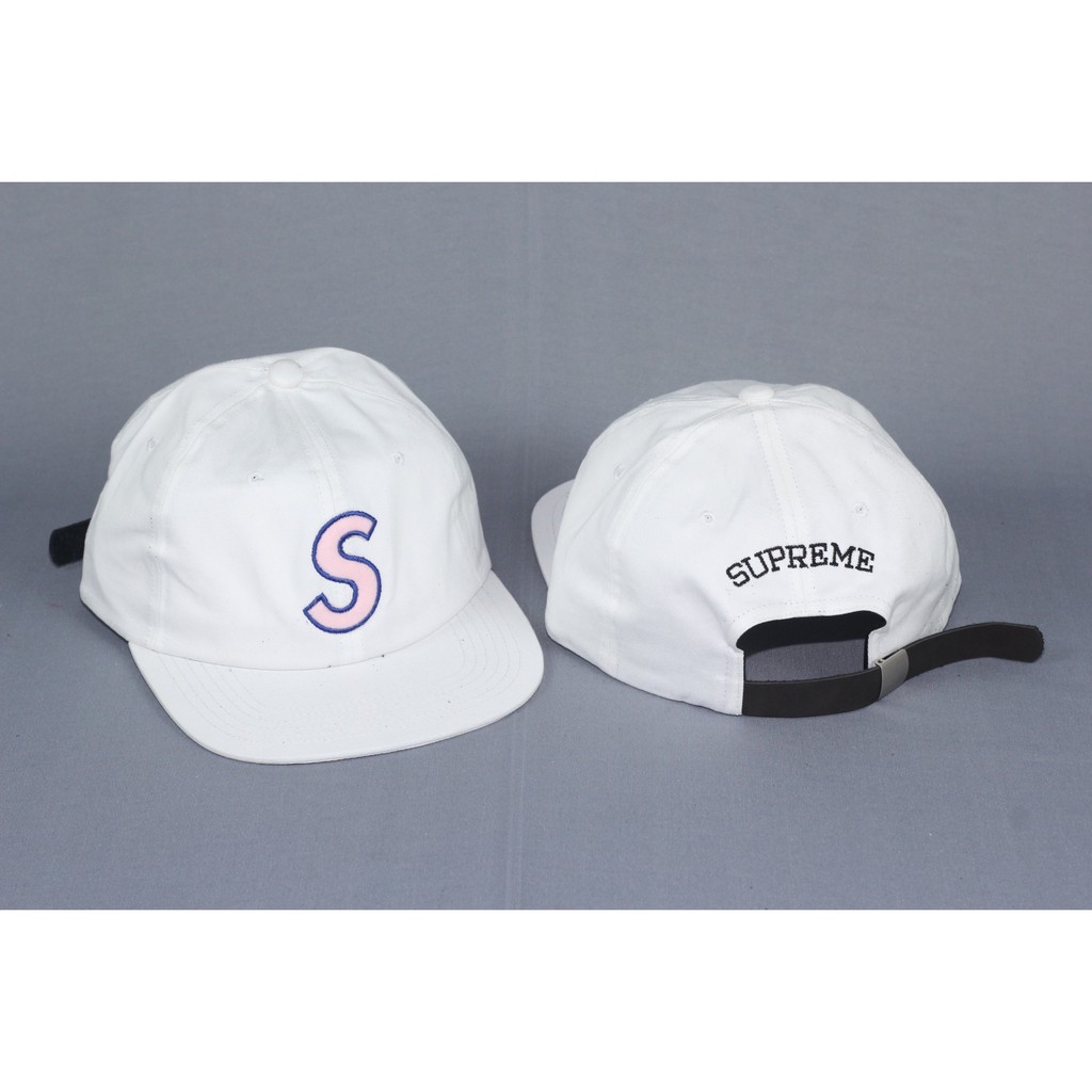 Topi 6 Panel Supreme Logo S White Edition