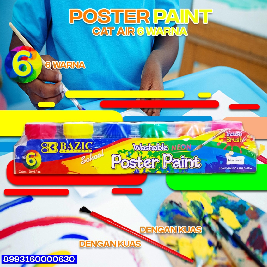 Cat Poster / School Paint/ Cat Air / 1 Set Isi 6 / Promo Free Kuas