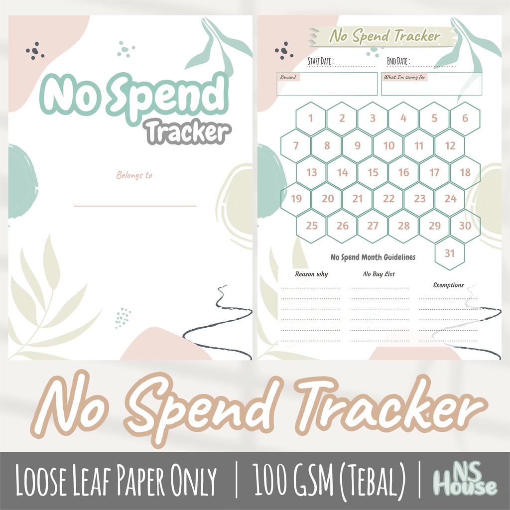 

No Spend Tracker - Binder Loose Leaf A5 & B5 - Simple Design