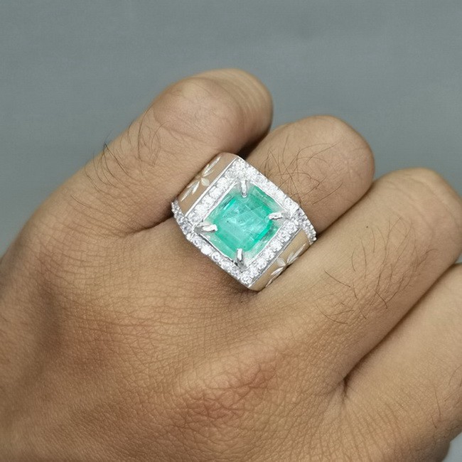 batu Cincin Akik Hijau Zamrud Mengkilap Bagus Perak