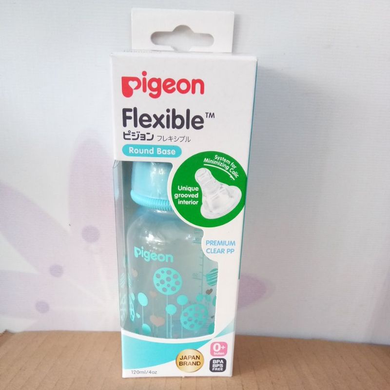 PIGEON BOTOL SUSU FLEXIBLE PERISTALTIC NIPPLE PREMIUM CLEAR ROUND BASE S 0+BULAN 120ML/4oZ