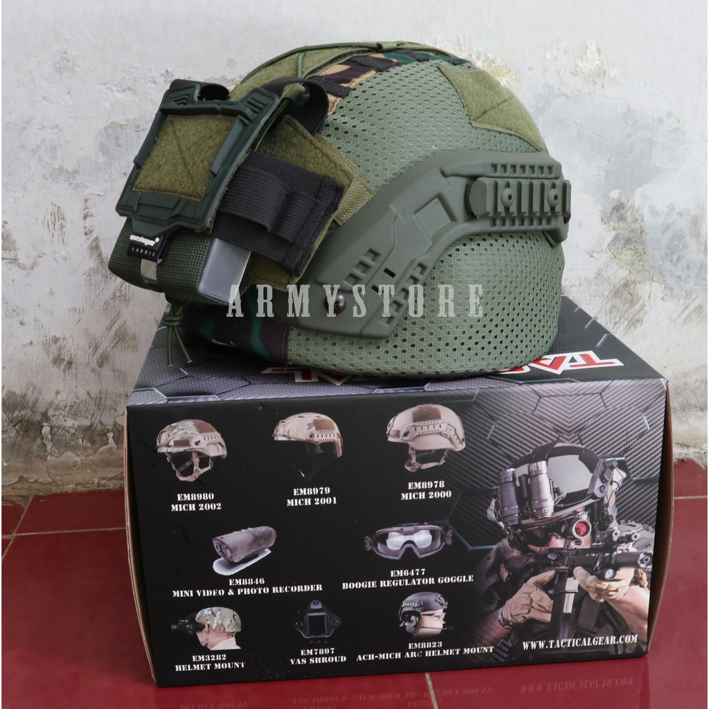 helm tactical mich 2000 full cover hijau loreng