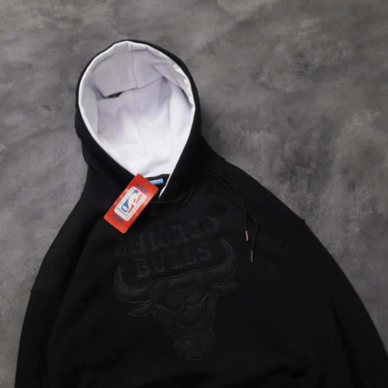 HOODIE CHICAGO BULLS BLACK BORDIR FULL TAG LABEL CASUAL HYPE FASHION PRIA