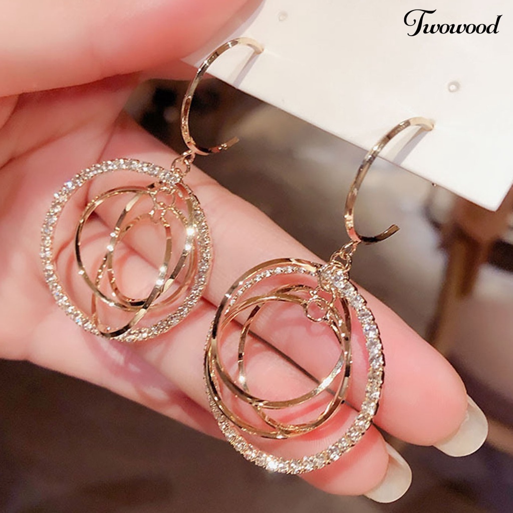 1 Pasang Anting Hoop Berlian Imitasi Bentuk Bulat Geometris Untuk Hadiah Pernikahan